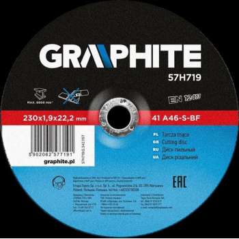 GRAPHITE doorslijpschijf 230x22x1,9mm metaal 41 a60-t-bf