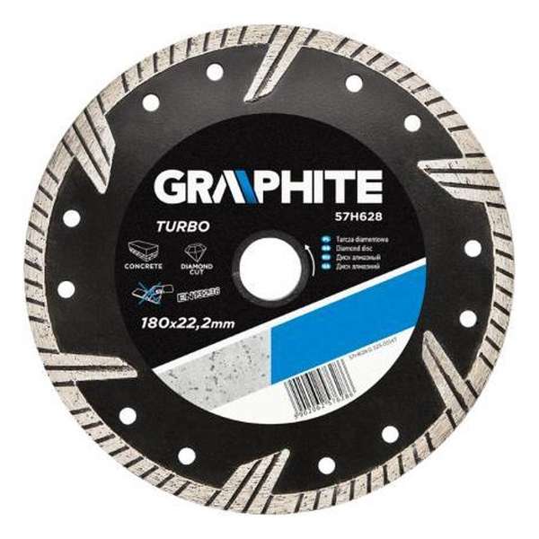 GRAPHITE Diamant Slijpschijf Turbo Wave, steen, beton, marmer 180 mm 57H628 GRAPHITE Diamant Slijpschijf Turbo Wave, steen, beton, marmer 180 mm 57H628