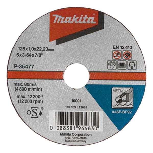 Makita B-35134 Doorslijpsch. 125x1,6mm metaal - set 10stuks Makita B-35134 Doorslijpsch. 125x1,6mm metaal - set 10stuks