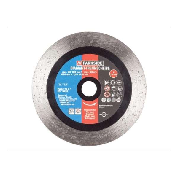 PARKSIDE® Toebehoren haakse slijper Diamant-natslijpschijf - Afmetingen: 76 x 1,0 mm (Ø x h) PARKSIDE® Toebehoren haakse slijper Diamant-natslijpschijf - Afmetingen: 76 x 1,0 mm (Ø x h)