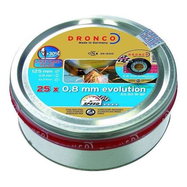 Dronco Blik 125x0,8mm (10 schijfjes) AS60W INOX tbv. staal en INOX Dronco Blik 125x0,8mm (10 schijfjes) AS60W INOX tbv. staal en INOX