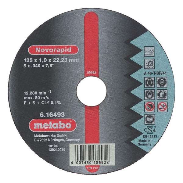Metabo 616271000 Novorapid Doorslijpschijf - 125 x 1 x 22,23mm Metabo 616271000 Novorapid Doorslijpschijf - 125 x 1 x 22,23mm