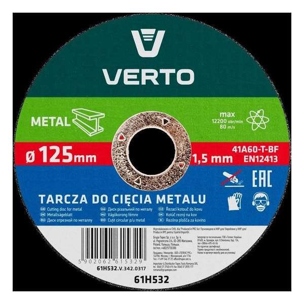 VERTO doorslijpschijf metaal 125x22,2x1,5mm en12413, 41 a46-t-bf