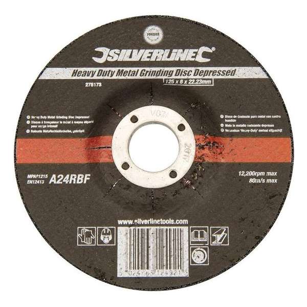 Silverline Verzonken Heavy-Duty Metaal Slijpschijf - 125 x 6 x 22,23 mm. Silverline Verzonken Heavy-Duty Metaal Slijpschijf - 125 x 6 x 22,23 mm.
