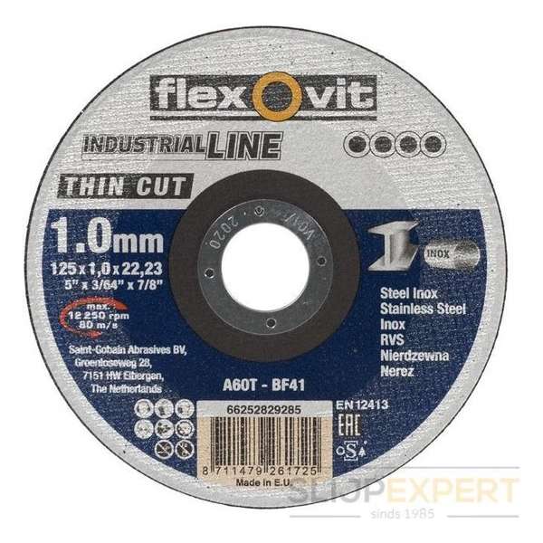Flexovit A60T Doorslijpschijf T41 - 125 x 1 x 22.23mm Flexovit A60T Doorslijpschijf T41 - 125 x 1 x 22.23mm