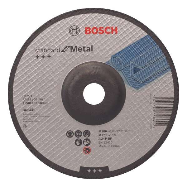 Bosch Afbraamschijf gebogen Standard for Metal A 24 P BF, 180 mm, 22,23 mm, 6,0 mm 1st