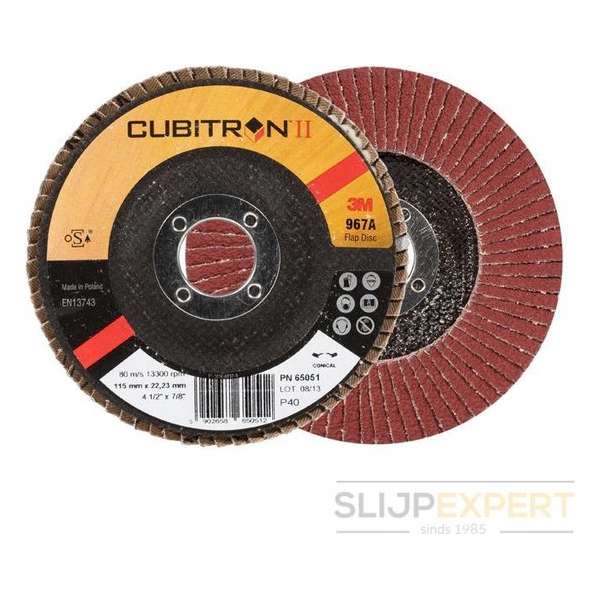 3M™ Cubitron™ II lamellenschijf 967A conisch 115 mm P60 3M™ Cubitron™ II lamellenschijf 967A conisch 115 mm P60