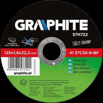 GRAPHITE doorslijpschijf 125x22x1,6mm steen 41 37c30-r-bf