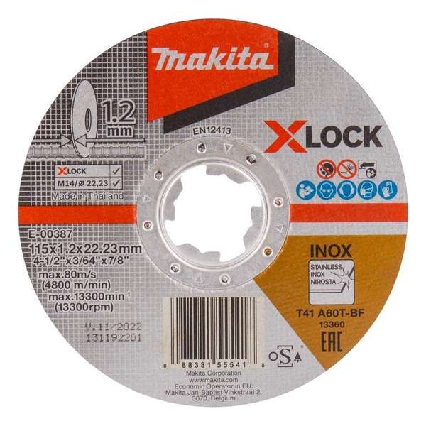 Makita Doorslijpschijf X-LOCK 115x22,23x1,2mm RVS Makita Doorslijpschijf X-LOCK 115x22,23x1,2mm RVS