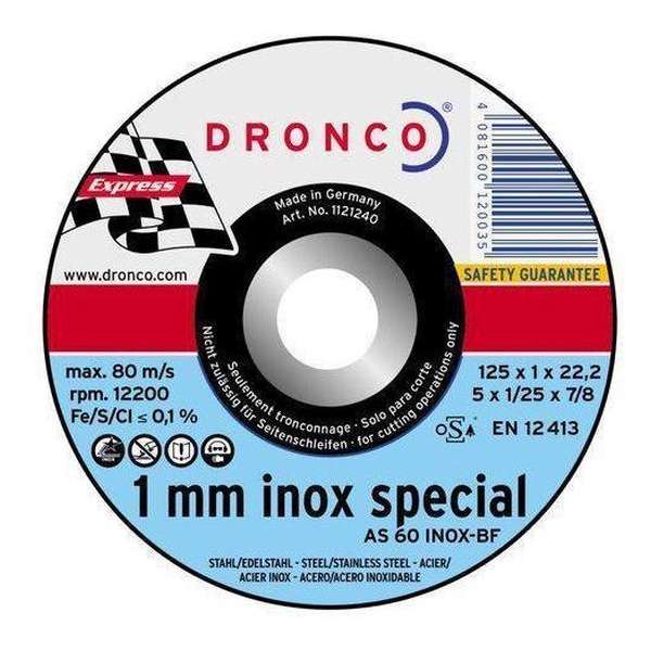 Dronco Doorslijpschijf - Dun 115 x 1.0 x 22.2 Dronco Doorslijpschijf - Dun 115 x 1.0 x 22.2