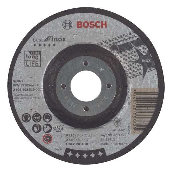 Afbraamschijf gebogen Best for Inox A 30 V INOX BF, 115 mm, 22,23 mm, 6,0 mm 1st Afbraamschijf gebogen Best for Inox A 30 V INOX BF, 115 mm, 22,23 mm, 6,0 mm 1st