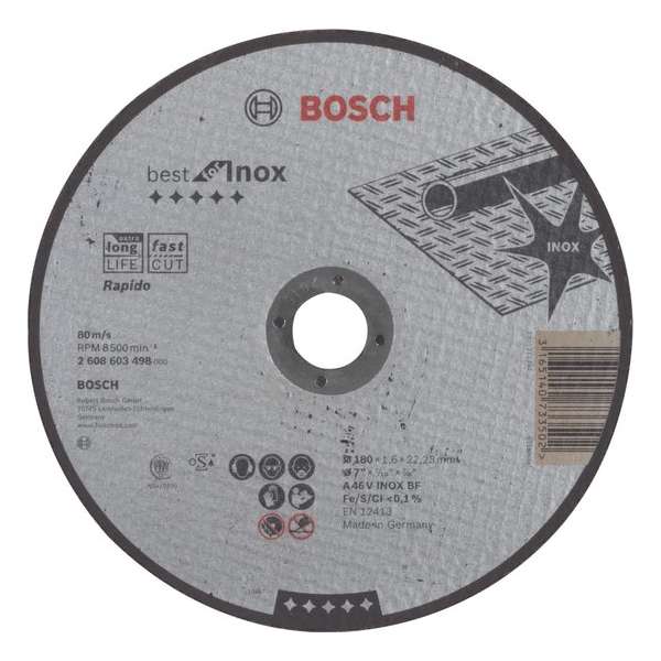 Doorslijpschijf recht Best for Inox - Rapido A 46 V INOX BF, 180 mm, 22,23 mm, 1,6 mm 1st Doorslijpschijf recht Best for Inox - Rapido A 46 V INOX BF, 180 mm, 22,23 mm, 1,6 mm 1st