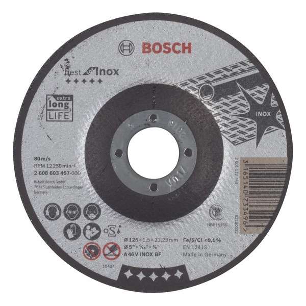 Doorslijpschijf gebogen Best for Inox A 46 V INOX BF, 125 mm, 22,23 mm, 1,5 mm 1st Doorslijpschijf gebogen Best for Inox A 46 V INOX BF, 125 mm, 22,23 mm, 1,5 mm 1st