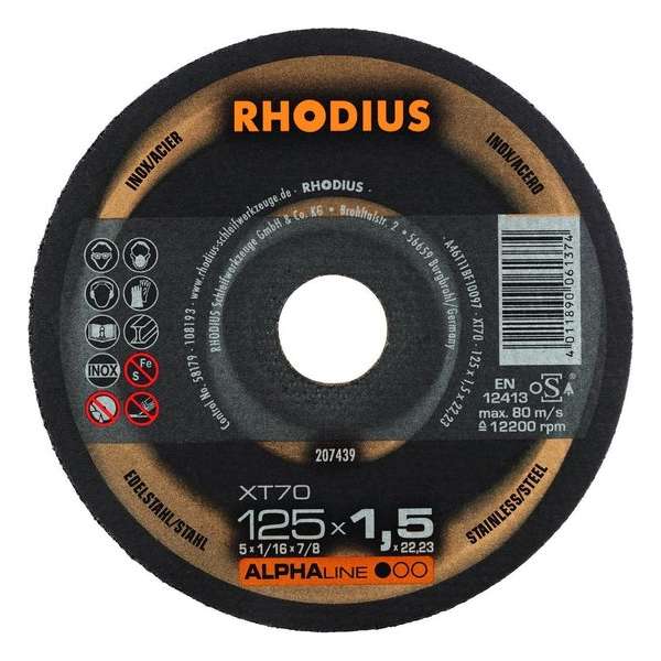 Rhodius 207439 Alphaline I XT70 Doorslijpschijf - Extra dun - 125 x 22,23 x 1,5mm - RVS/Staal Rhodius 207439 Alphaline I XT70 Doorslijpschijf - Extra dun - 125 x 22,23 x 1,5mm - RVS/Staal