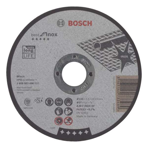 Doorslijpschijf recht Best for Inox A 46 V INOX BF, 125 mm, 22,23 mm, 1,5 mm 1st Doorslijpschijf recht Best for Inox A 46 V INOX BF, 125 mm, 22,23 mm, 1,5 mm 1st
