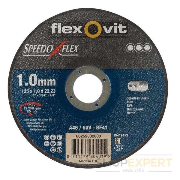 Flexovit doorslijpschijf vlak Speedoflex A46/60V 125x1x22,23 Flexovit doorslijpschijf vlak Speedoflex A46/60V 125x1x22,23