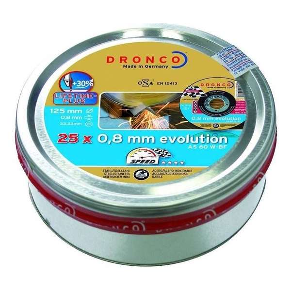 Dronco Blik 115x0,8mm (10 schijfjes) AS60W INOX tbv. staal en INOX Dronco Blik 115x0,8mm (10 schijfjes) AS60W INOX tbv. staal en INOX