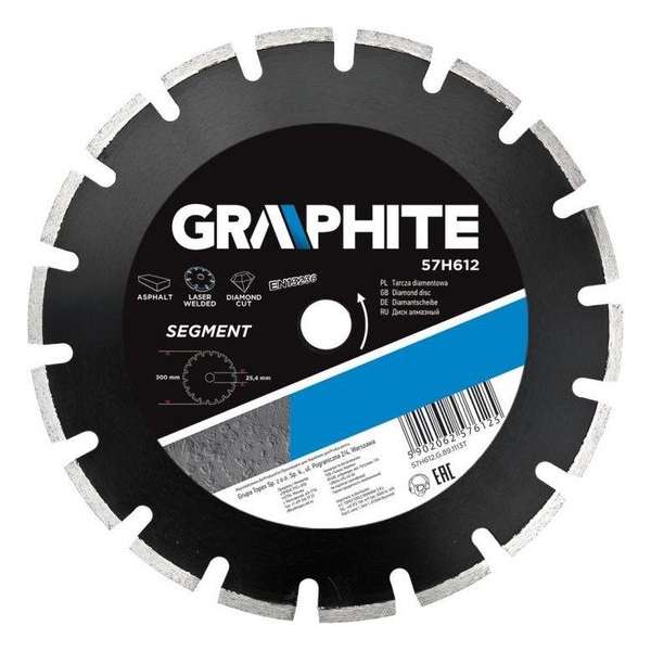 Graphite Diamantschijf 300x25,4x10,0x3,2 Segment Gelaserd Asphalt MPA EN13236 Graphite Diamantschijf 300x25,4x10,0x3,2 Segment Gelaserd Asphalt MPA EN13236