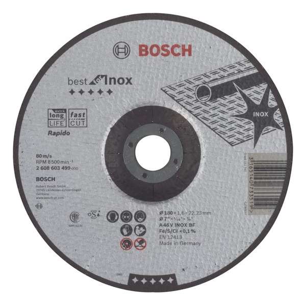 Doorslijpschijf gebogen Best for Inox - Rapido A 46 V INOX BF, 180 mm, 22,23 mm, 1,6 mm 1st Doorslijpschijf gebogen Best for Inox - Rapido A 46 V INOX BF, 180 mm, 22,23 mm, 1,6 mm 1st