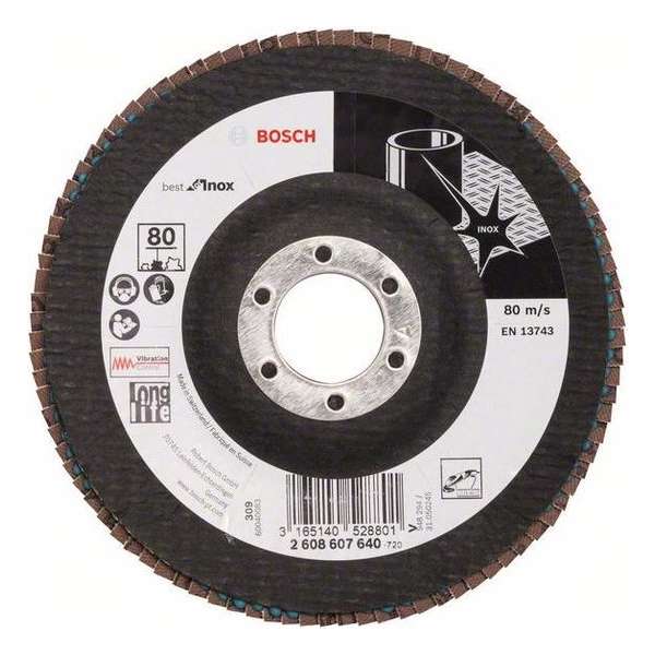 Bosch - Lamellenschuurschijf Best for Inox 125 mm, 22,23 mm, 80, 12.250 o.p.m. Bosch - Lamellenschuurschijf Best for Inox 125 mm, 22,23 mm, 80, 12.250 o.p.m.