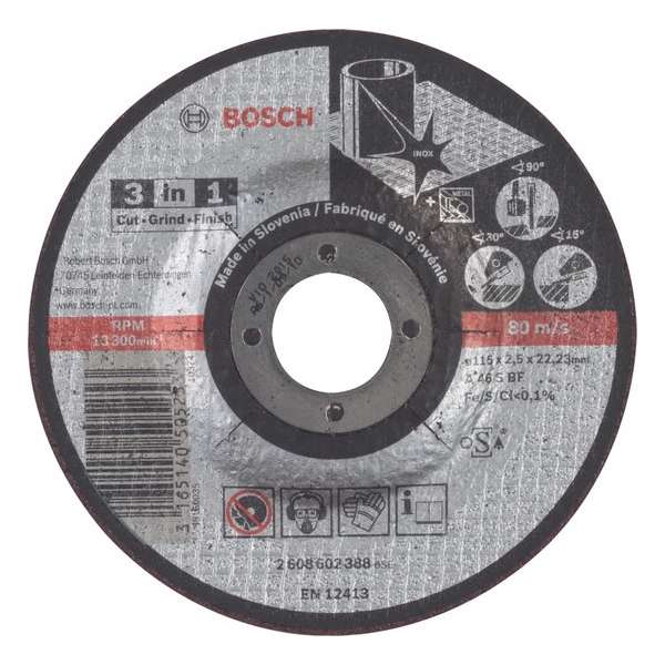 Bosch - Doorslijpschijf 3-in-1 A 46 S BF, 115 mm, 22,23 mm, 2,5 mm Bosch - Doorslijpschijf 3-in-1 A 46 S BF, 115 mm, 22,23 mm, 2,5 mm