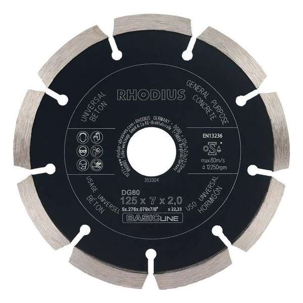 Rhodius Diamantzaagblad beton DG80 CONCRETE, 125 x 7 x 2 x 22,23 mm Rhodius Diamantzaagblad beton DG80 CONCRETE, 125 x 7 x 2 x 22,23 mm