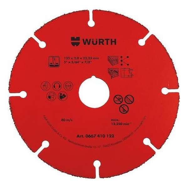 Doorslijpschijven met hardmetalen coating DOORSLIJPSCHIJF-HM-2,0-BO22,2-D125MM , Wurth Doorslijpschijven met hardmetalen coating DOORSLIJPSCHIJF-HM-2,0-BO22,2-D125MM , Wurth