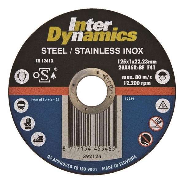 InterDynamics 392125 Doorslijpschijf - 125 x 22,23 x 1mm - RVS - inox InterDynamics 392125 Doorslijpschijf - 125 x 22,23 x 1mm - RVS - inox