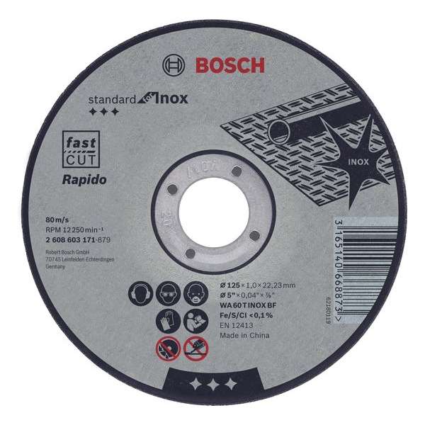 Doorslijpschijf recht Standard for Inox - Rapido WA 60 T BF, 115 mm, 22,23 mm, 1,0 mm 1st Doorslijpschijf recht Standard for Inox - Rapido WA 60 T BF, 115 mm, 22,23 mm, 1,0 mm 1st