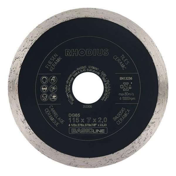 Rhodius Diamantzaagblad Tegels & Keramiek DG85 TILES, 115 x 7 x 2 x 22,23 mm Rhodius Diamantzaagblad Tegels & Keramiek DG85 TILES, 115 x 7 x 2 x 22,23 mm