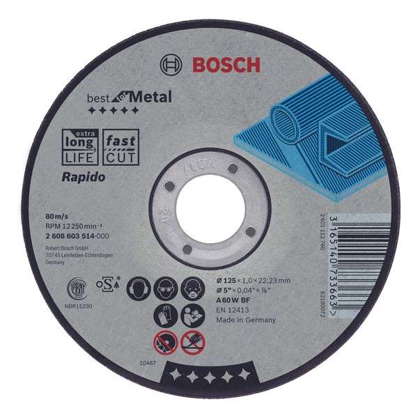 Doorslijpschijf recht Best for Metal - Rapido A 60 W BF, 125 mm, 22,23 mm, 1,0 mm 1st Doorslijpschijf recht Best for Metal - Rapido A 60 W BF, 125 mm, 22,23 mm, 1,0 mm 1st