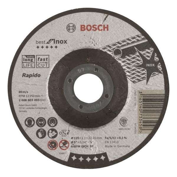 Doorslijpschijf gebogen Best for Inox - Rapido A 60 W INOX BF, 125 mm, 22,23 mm, 1,0 mm 1st