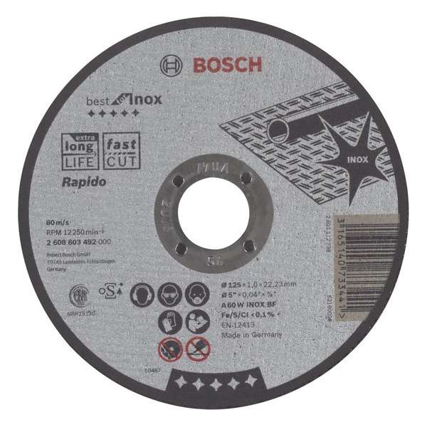 Doorslijpschijf recht Best for Inox - Rapido A 60 W INOX BF, 125 mm, 22,23 mm, 1,0 mm 1st Doorslijpschijf recht Best for Inox - Rapido A 60 W INOX BF, 125 mm, 22,23 mm, 1,0 mm 1st