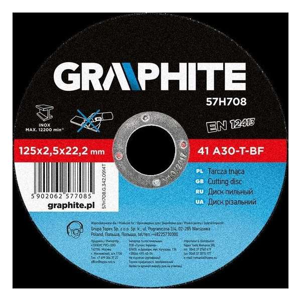 GRAPHITE doorslijpschijf 125x22x2,5mm metaal 41 a60-t-bf GRAPHITE doorslijpschijf 125x22x2,5mm metaal 41 a60-t-bf