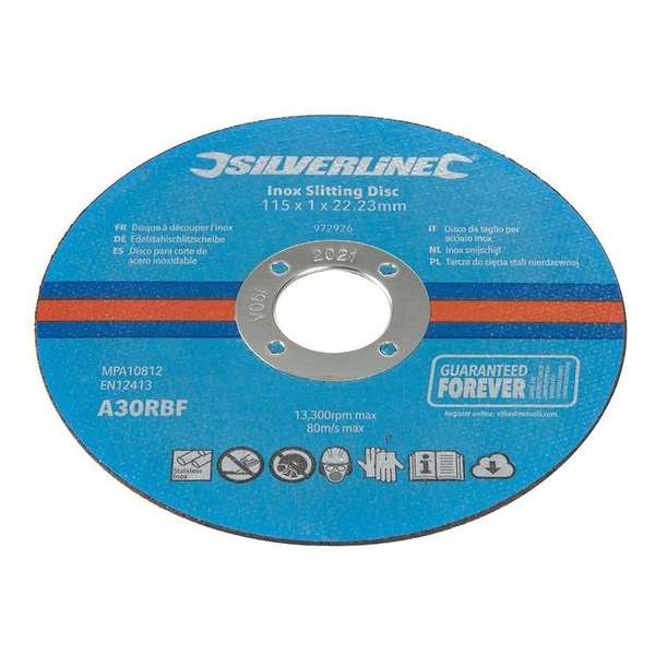 Silverline RVS Snijschijf - Doorslijpschijf - 115 x 1 x 22,23 mm. - 10 stuks