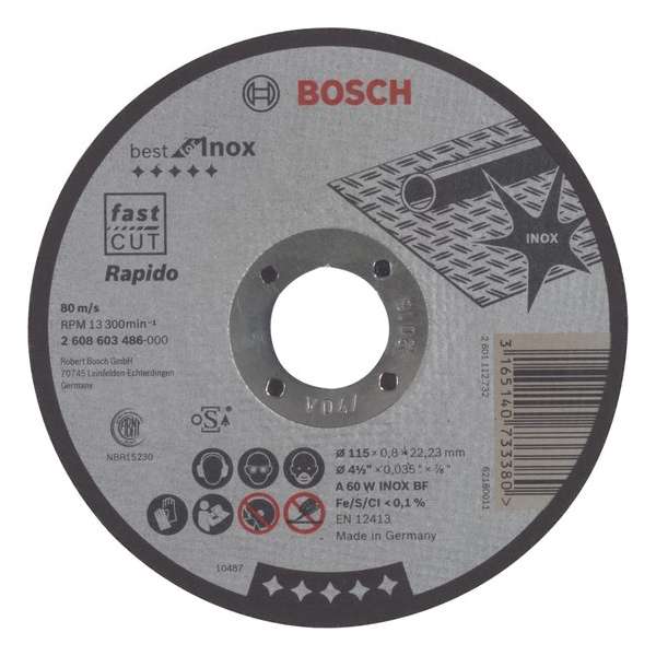 Doorslijpschijf recht Best for Inox - Rapido A 60 W INOX BF, 115 mm, 22,23 mm, 0,8 mm 1st Doorslijpschijf recht Best for Inox - Rapido A 60 W INOX BF, 115 mm, 22,23 mm, 0,8 mm 1st