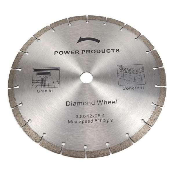 Diamant Slijpschijf 300 mm. Asgat: 25,4 mm. Diamant Slijpschijf 300 mm. Asgat: 25,4 mm.