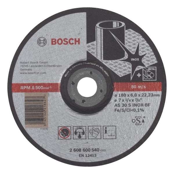 Bosch - Afbraamschijf gebogen Expert for Inox AS 30 S INOX BF, 180 mm, 22,23 mm, 6,0 mm Bosch - Afbraamschijf gebogen Expert for Inox AS 30 S INOX BF, 180 mm, 22,23 mm, 6,0 mm