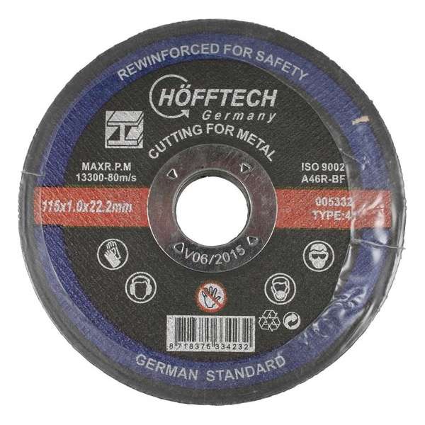Hofftech Doorslijpschijf Metaal 115 x 1.0 mm - Asgat 22.22 mm. Hofftech Doorslijpschijf Metaal 115 x 1.0 mm - Asgat 22.22 mm.
