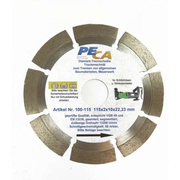PECA diamond cutting discs, 115x10x22mm PECA diamond cutting discs, 115x10x22mm