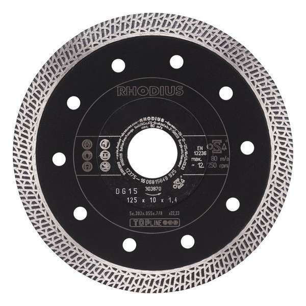 Rhodius 303870 TOPline lll DG15 Diamantdoorslijpschijf - 125 x 22,23 x 10mm - Tegels/Keramiek Rhodius 303870 TOPline lll DG15 Diamantdoorslijpschijf - 125 x 22,23 x 10mm - Tegels/Keramiek