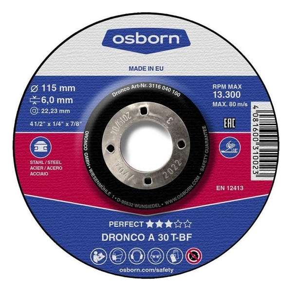 Dronco Slijpschijven Perfect Line 115 x 6,0 x 22,23 mm, 10 stuks Dronco Slijpschijven Perfect Line 115 x 6,0 x 22,23 mm, 10 stuks