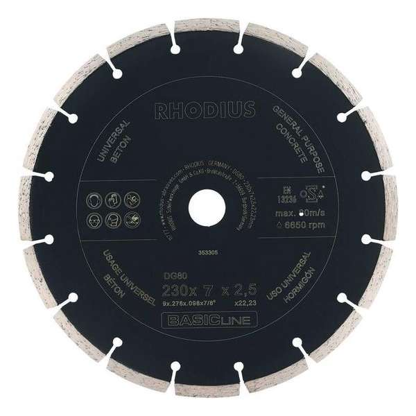Rhodius Diamantzaagblad beton DG80 CONCRETE, 230 x 7 x 2,5 x 22,23 mm Rhodius Diamantzaagblad beton DG80 CONCRETE, 230 x 7 x 2,5 x 22,23 mm