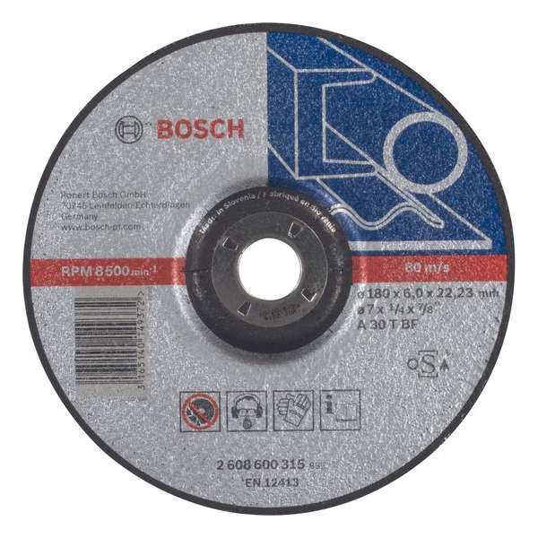 Bosch - Afbraamschijf gebogen Expert for Metal A 30 T BF, 180 mm, 22,23 mm, 6,0 mm Bosch - Afbraamschijf gebogen Expert for Metal A 30 T BF, 180 mm, 22,23 mm, 6,0 mm
