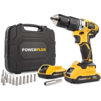 Powerplus POWX00510 Accuboormachine - 20V Li-ion - incl. 2 accu's - Incl. 13 delige gereedschapskoffer