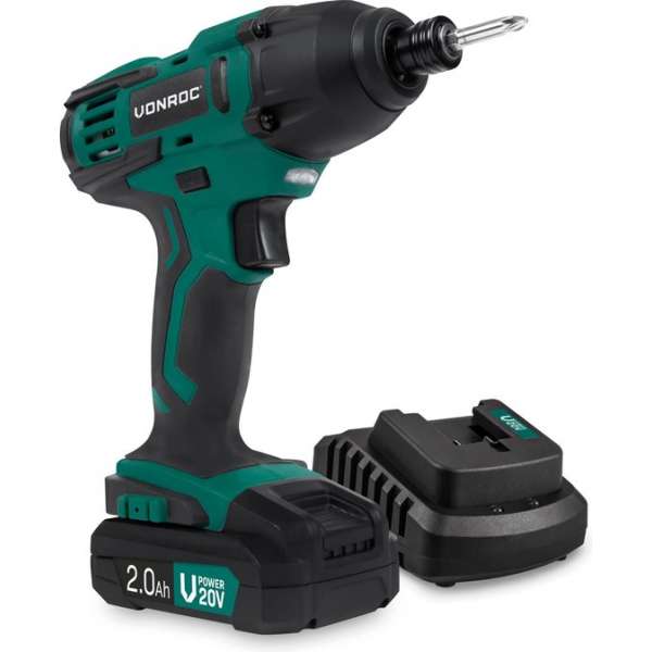 VONROC Accu slagschroevendraaier – VPower 20V – Incl. 2.0Ah accu en snellader – 150Nm – Incl. 2 bits & 2 houders VONROC Accu slagschroevendraaier – VPower 20V – Incl. 2.0Ah accu en snellader – 150Nm – Incl. 2 bits & 2 houders