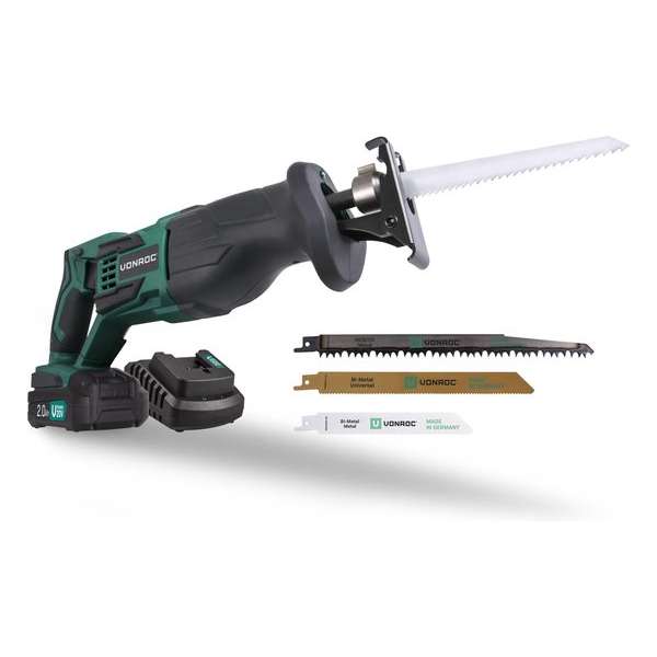 VONROC Accu Reciprozaag – VPower 20V – Incl. 2.0Ah accu, oplader & 3 zaagbladen (made in Germany) VONROC Accu Reciprozaag – VPower 20V – Incl. 2.0Ah accu, oplader & 3 zaagbladen (made in Germany)