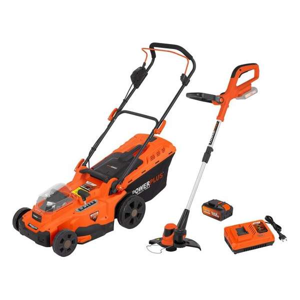 Powerplus Dual Power POWDPG75620 + POWDPG75410 Accu Grasmaaier en Accu grastrimmer - 37 cm maaibreedte - 2x20V accu en Lader Powerplus Dual Power POWDPG75620 + POWDPG75410 Accu Grasmaaier en Accu grastrimmer - 37 cm maaibreedte - 2x20V accu en Lader