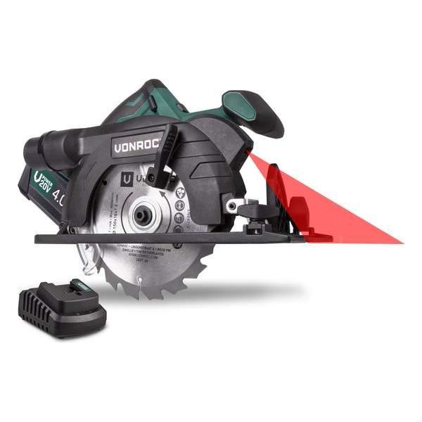 VONROC Accu Cirkelzaag – VPower 20V – Incl. 1x 4.0Ah accu, lader, parallelgeleider & Ø150MM zaagblad VONROC Accu Cirkelzaag – VPower 20V – Incl. 1x 4.0Ah accu, lader, parallelgeleider & Ø150MM zaagblad