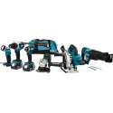 Makita DLX6088T 18 V Combiset voor (klop)boren, (slag)schroeven, zagen en slijpen met lamp